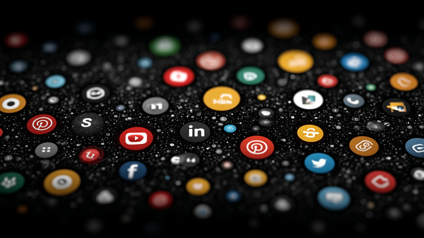 Illustration of social media icons scattered across a dark, textured surface with a dramatic depth-of-field effect. by Ted Tschopp