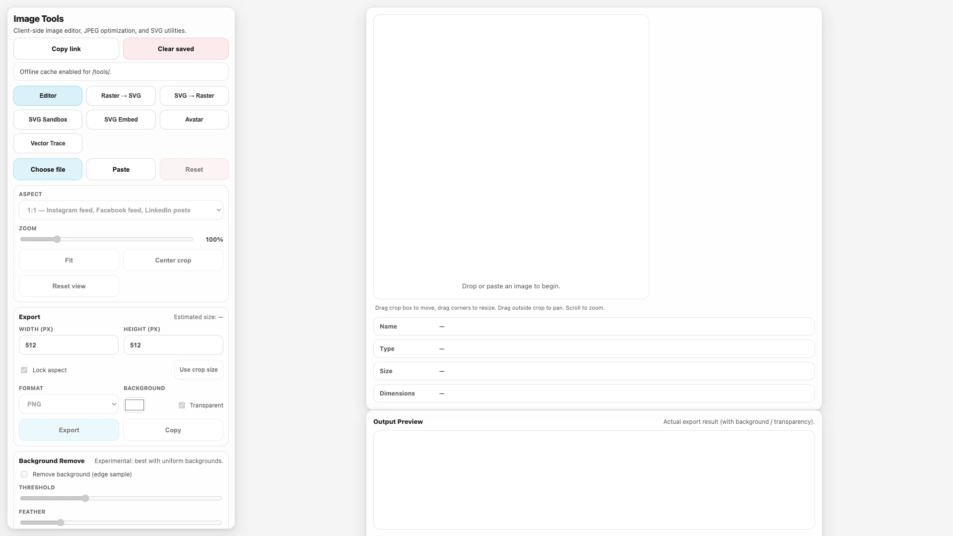 Screenshot of Image Tools showing the editor panel, tool tabs, and the preview area by Ted Tschopp