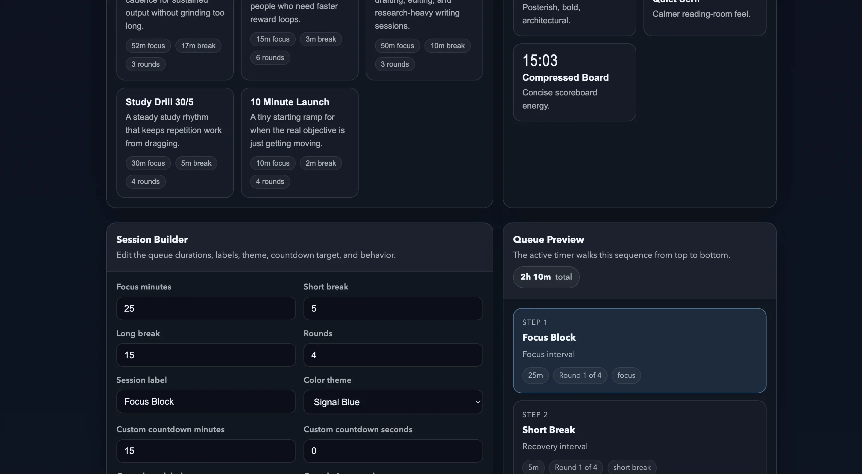 Focus Timer Studio builder and queue