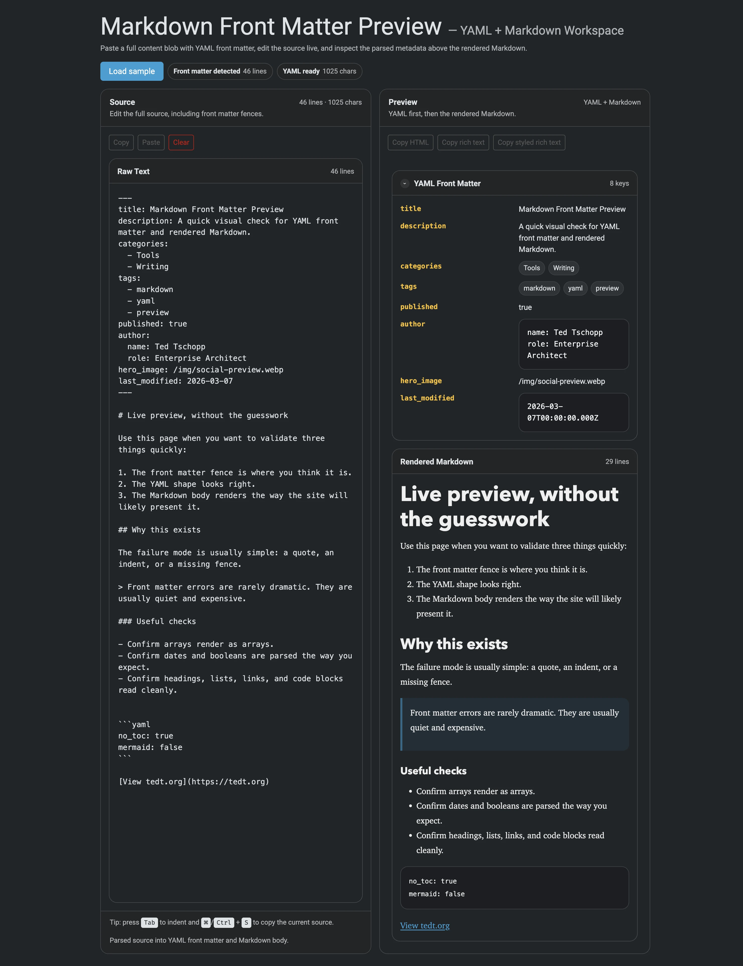 Markdown Front Matter Preview with YAML expanded
