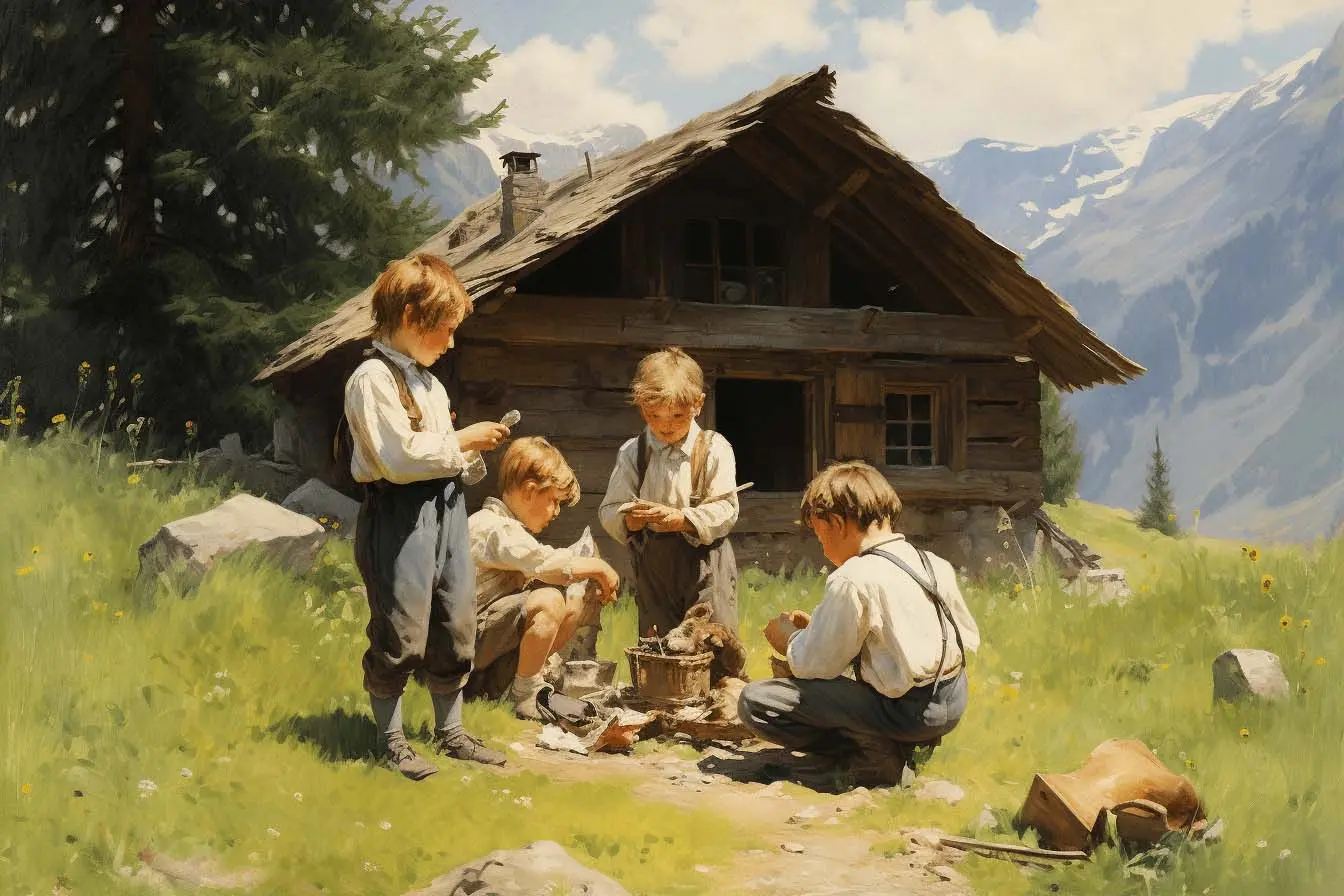 Swiss Children Playing with a Doll