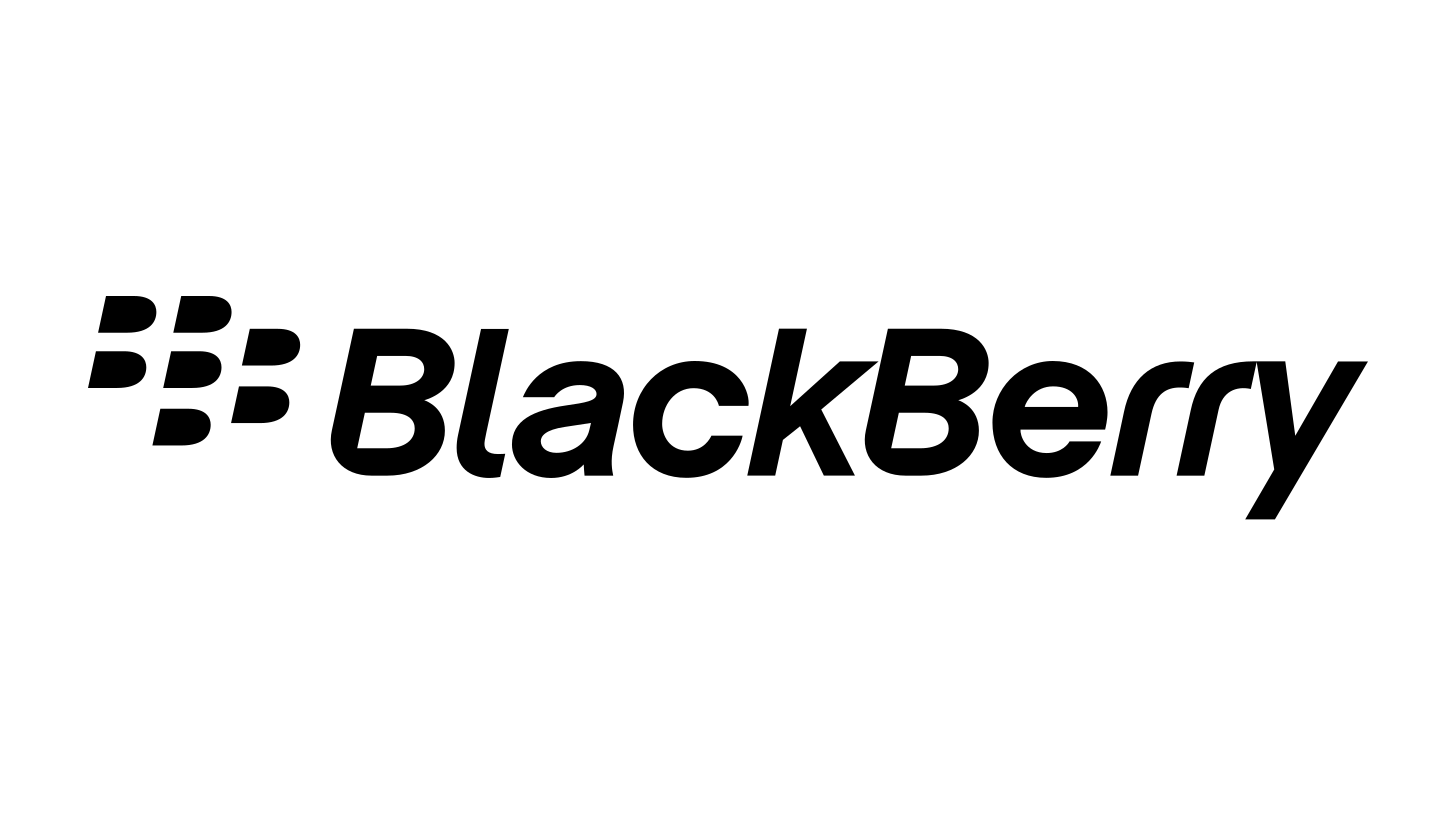 Historical BlackBerry wordmark and dotted-B logo in black on a white background.