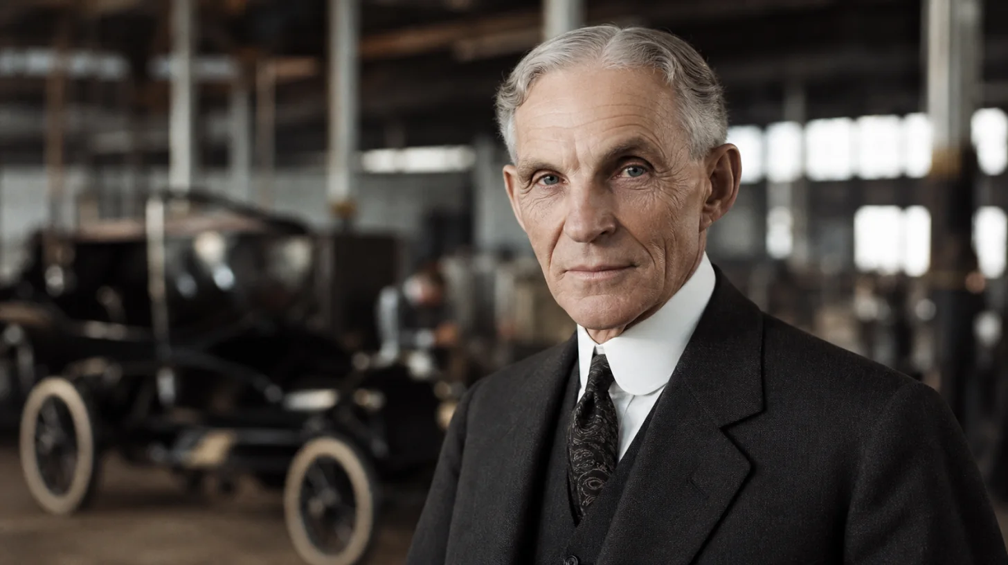 AI-generated photorealistic editorial portrait of Henry Ford.