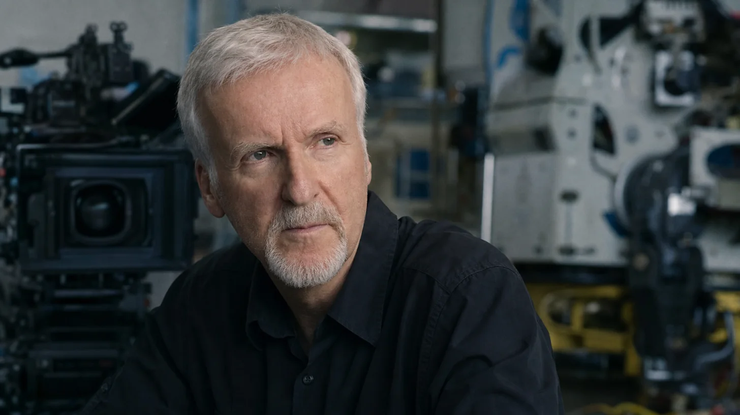 AI-generated photorealistic editorial portrait of James Cameron.