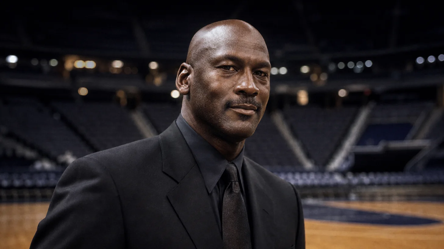 AI-generated photorealistic editorial portrait of Michael Jordan.