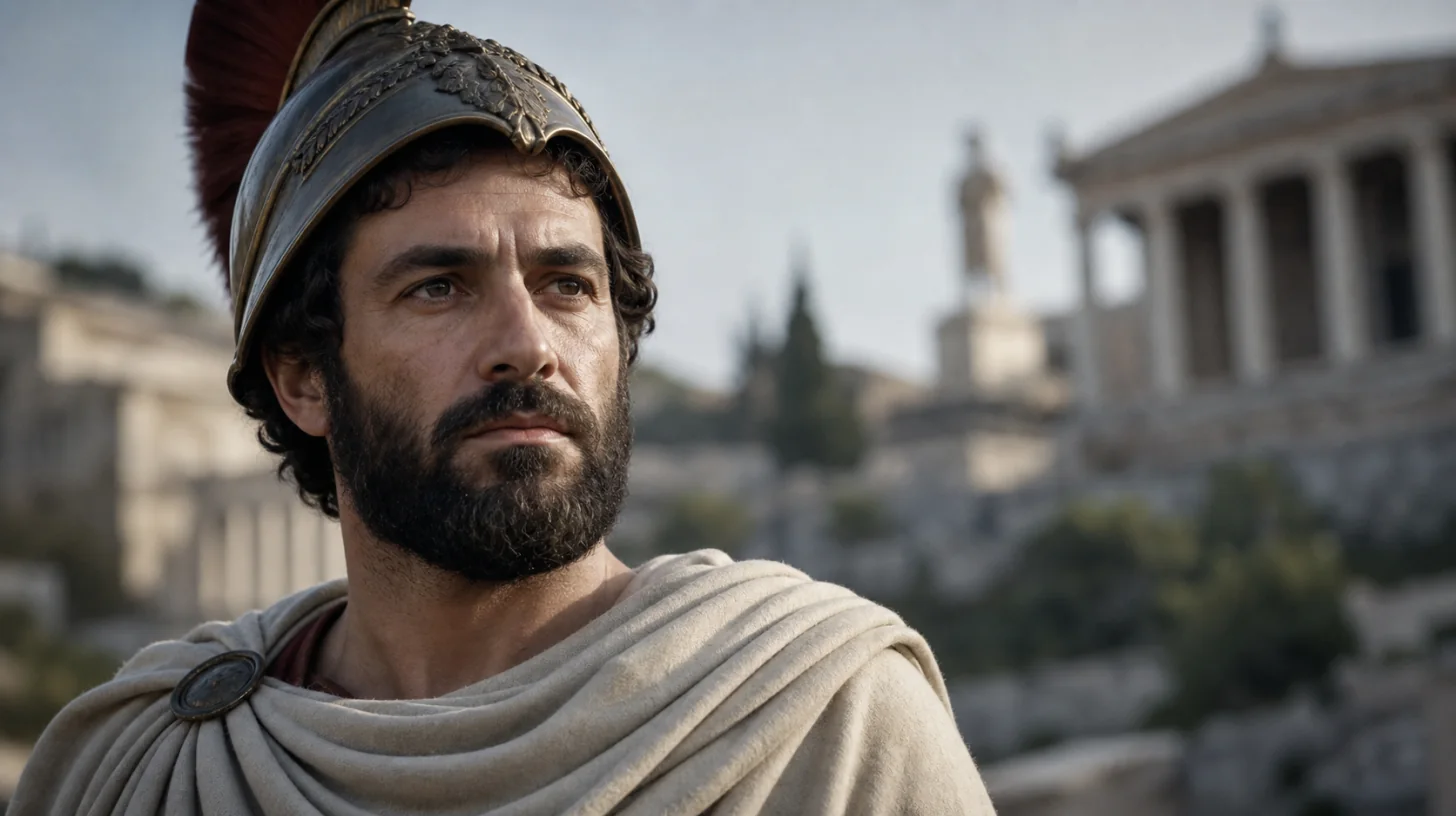 AI-generated photorealistic editorial portrait of Pericles.