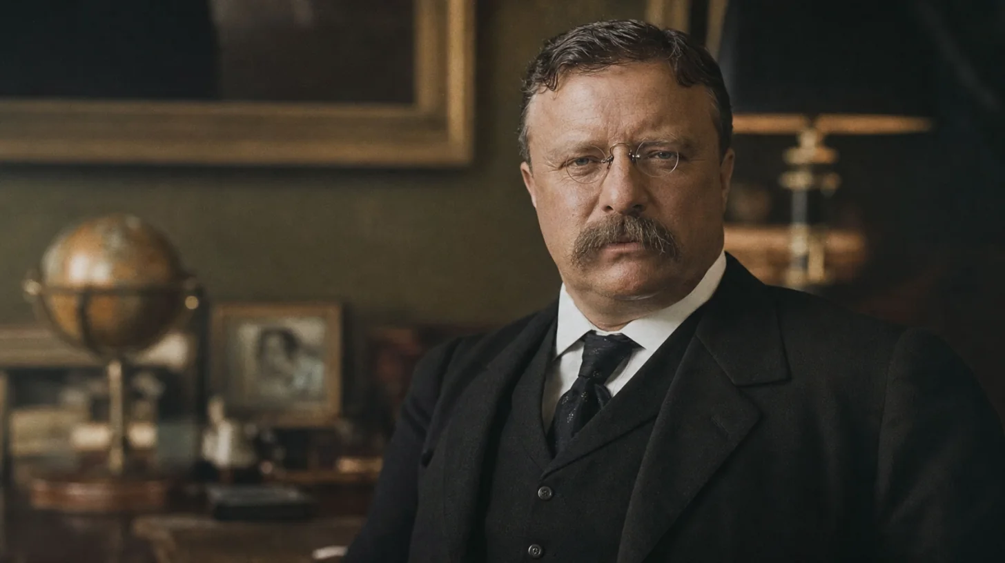 AI-generated photorealistic editorial portrait of Theodore Roosevelt.